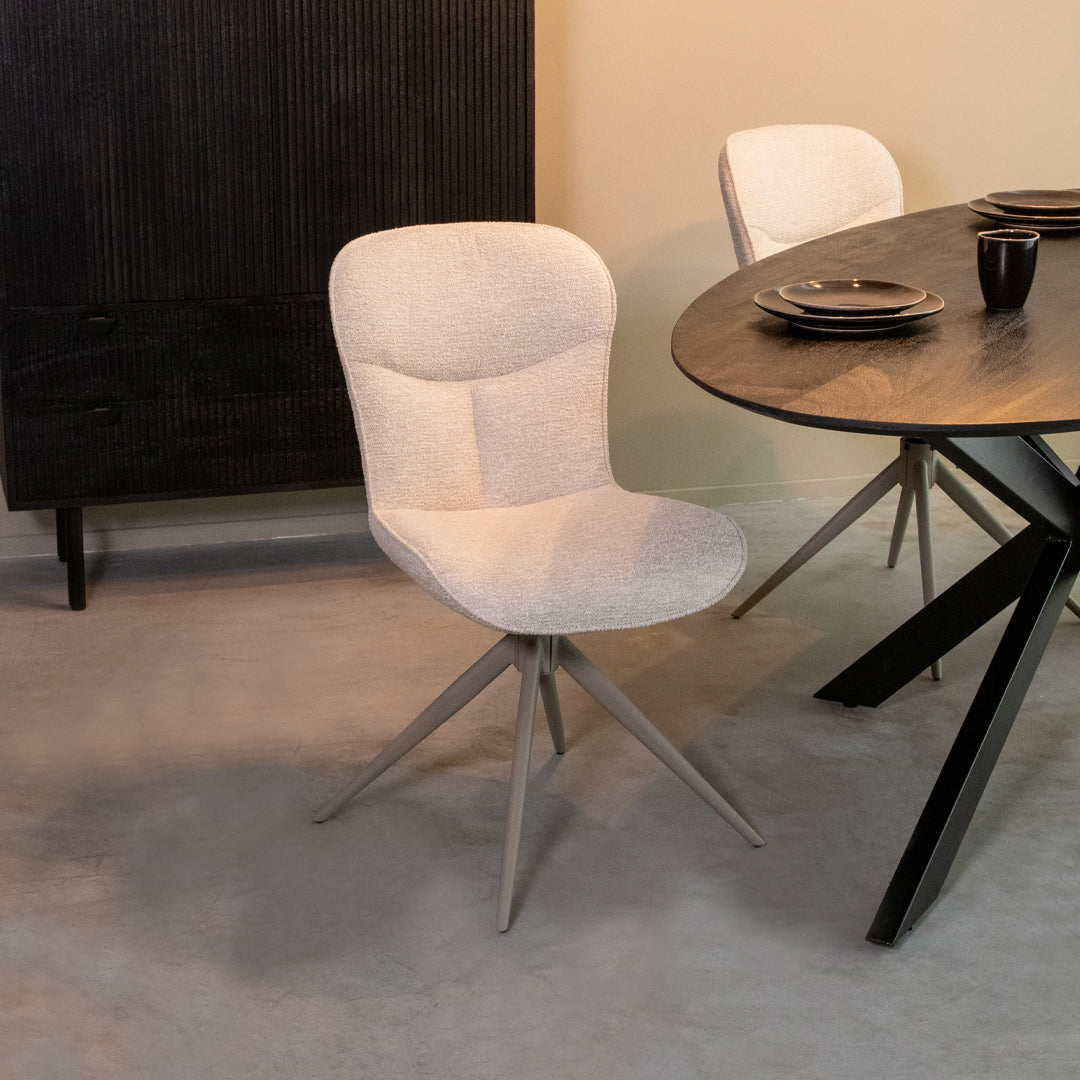 LABEL51 Eetkamerstoelen Thorben - Naturel - Geweven - Taupe Metalen Frame