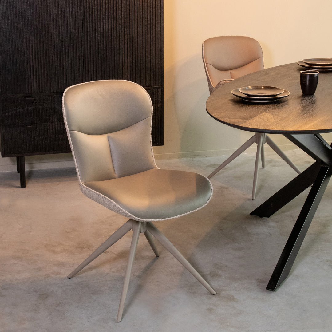 LABEL51 Eetkamerstoelen Thorben - Forest - Kunstleder - Taupe Metalen Frame