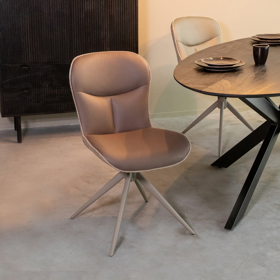 LABEL51 Eetkamerstoelen Thorben - Bruin - Kunstleder - Taupe Metalen Frame