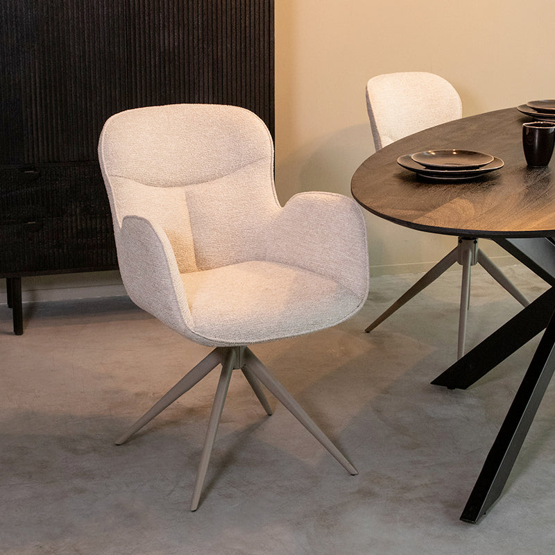 LABEL51 Eetkamerstoelen Lasse - Naturel - Geweven - Taupe Metalen Frame