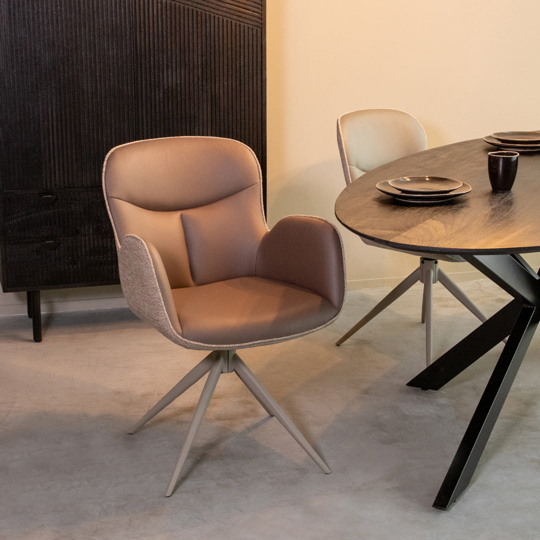 LABEL51 Eetkamerstoelen Lasse - Bruin - Kunstleder - Taupe Metalen Frame
