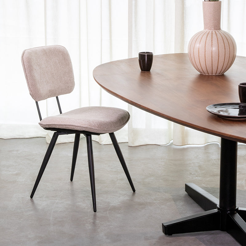 LABEL51 Eetkamerstoelen Liva - Naturel - Chenille - Zwart Metalen Frame