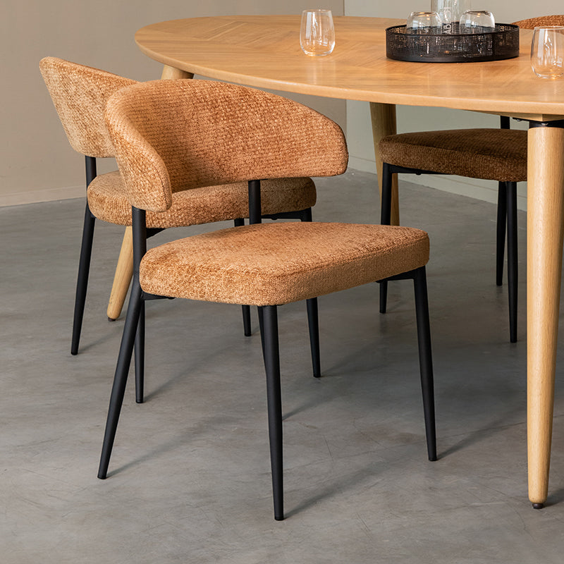 LABEL51 Eetkamerstoelen Bliss - Cognac - Chenille - Zwart Metalen Frame