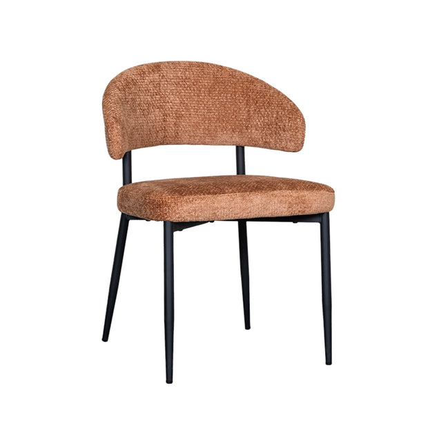 LABEL51 Eetkamerstoelen Bliss - Cognac - Chenille - Zwart Metalen Frame