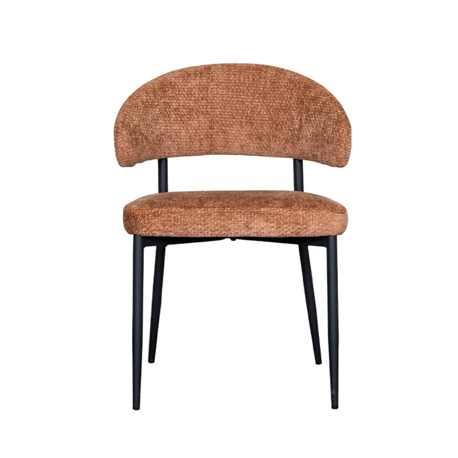 LABEL51 Eetkamerstoelen Bliss - Cognac - Chenille - Zwart Metalen Frame