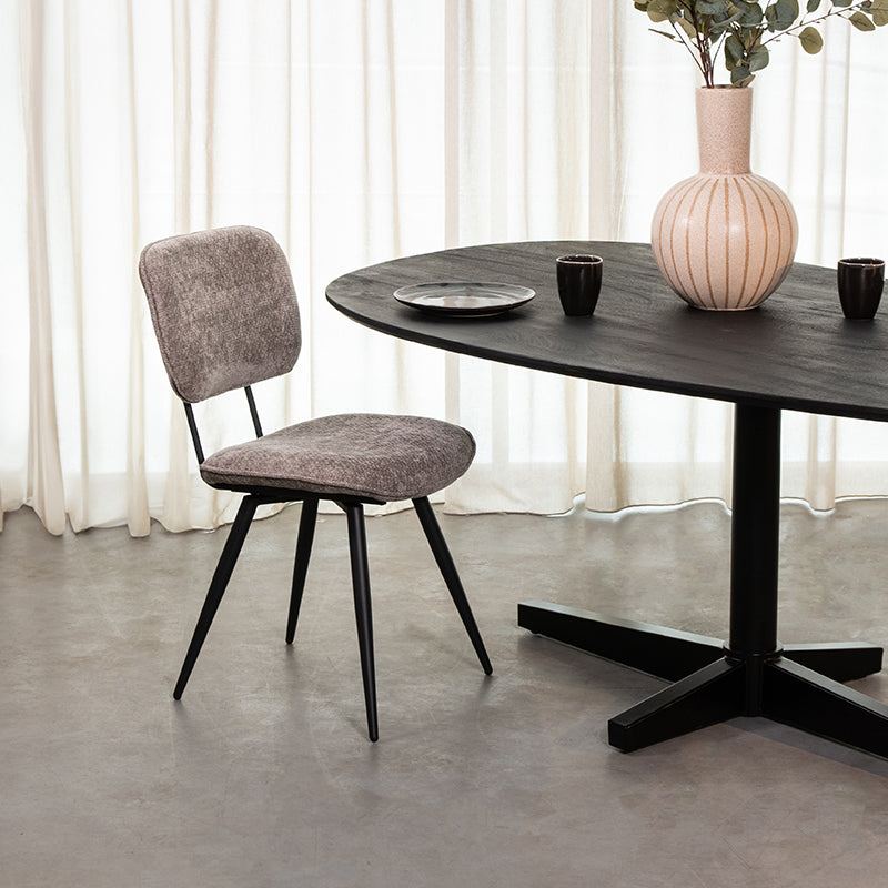 LABEL51 Eetkamerstoelen Liva - Stone - Chenille - Zwart Metalen Frame