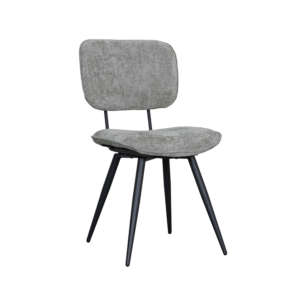 LABEL51 Eetkamerstoelen Liva - Stone - Chenille - Zwart Metalen Frame