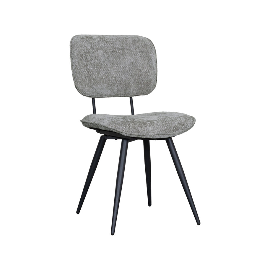 LABEL51 Eetkamerstoelen Liva - Stone - Chenille - Zwart Metalen Frame