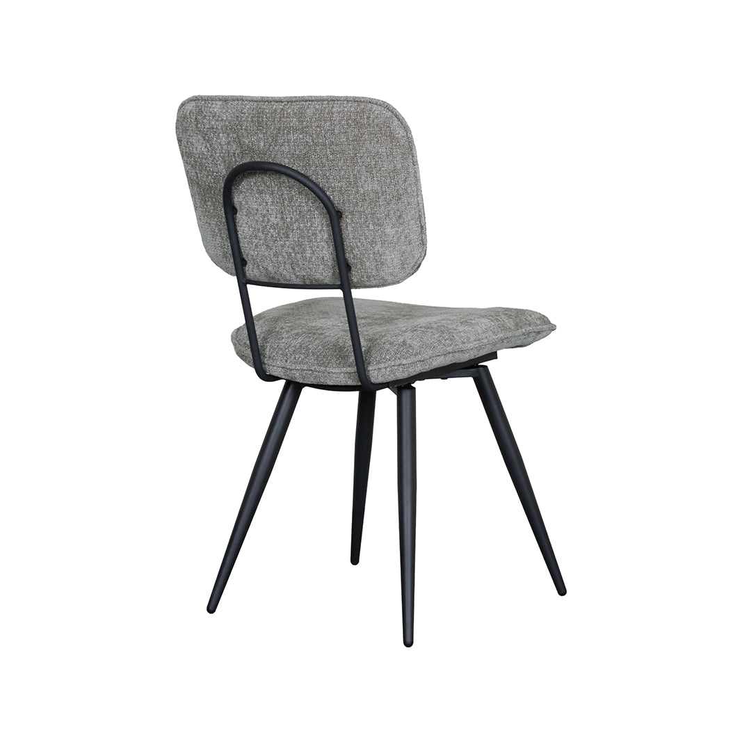 LABEL51 Eetkamerstoelen Liva - Stone - Chenille - Zwart Metalen Frame
