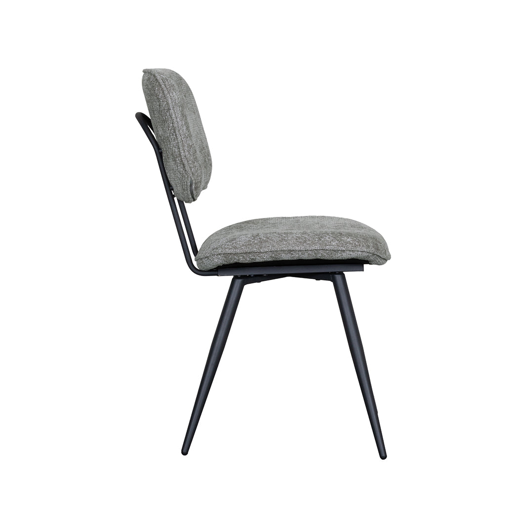 LABEL51 Eetkamerstoelen Liva - Stone - Chenille - Zwart Metalen Frame