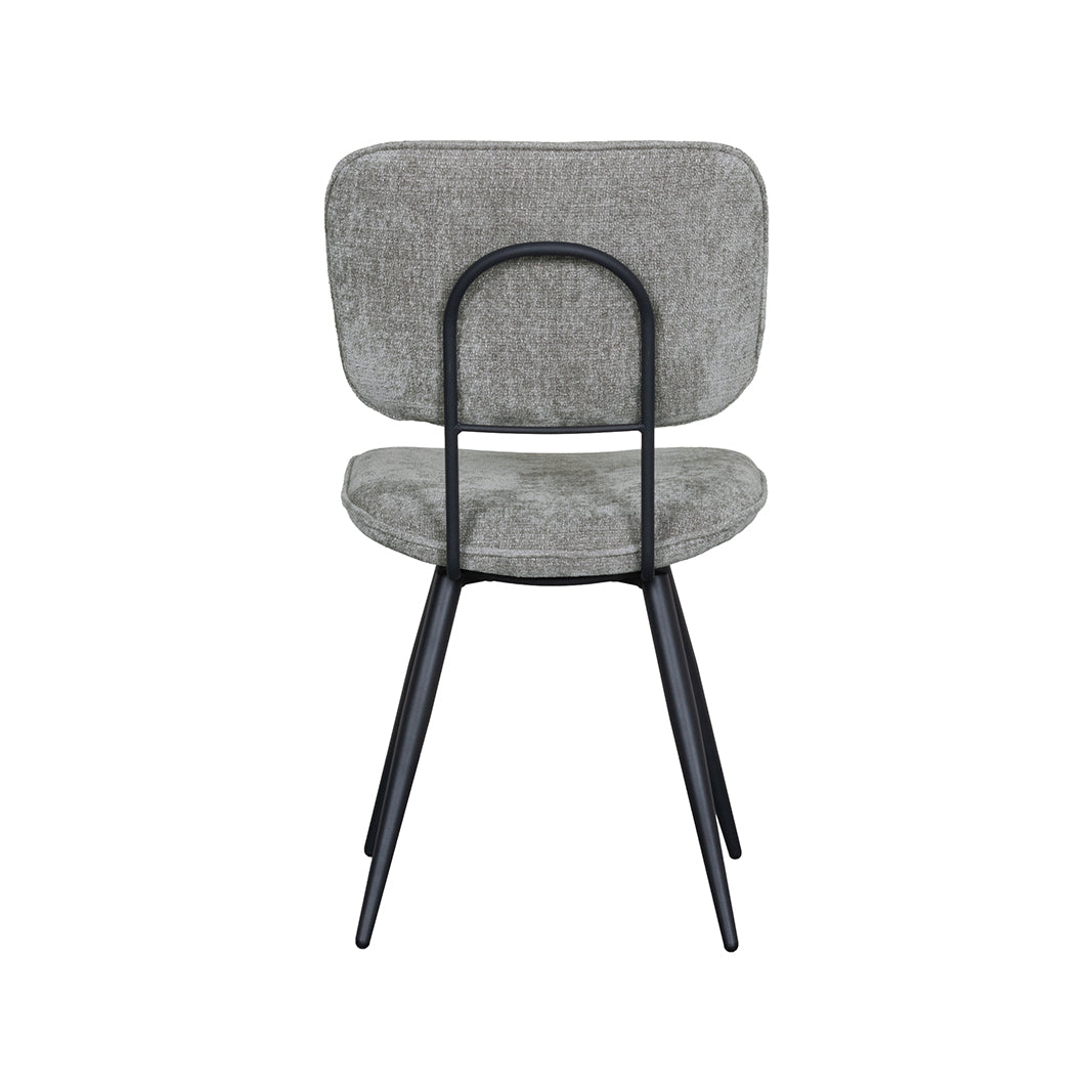 LABEL51 Eetkamerstoelen Liva - Stone - Chenille - Zwart Metalen Frame