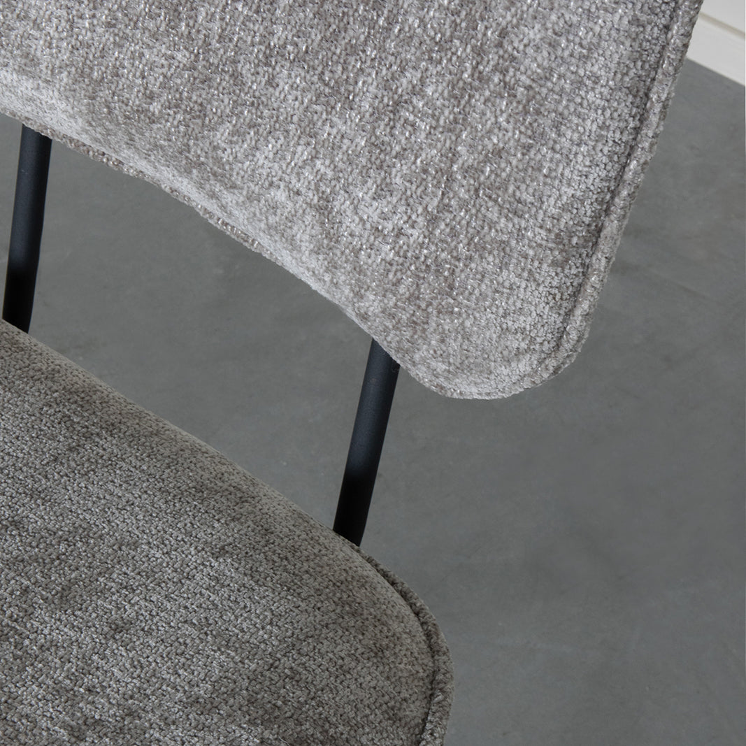 LABEL51 Eetkamerstoelen Liva - Stone - Chenille - Zwart Metalen Frame