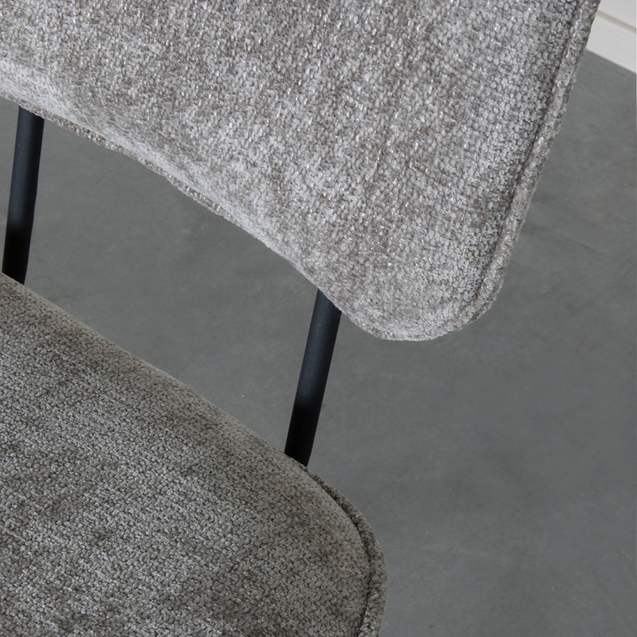 LABEL51 Eetkamerstoelen Liva - Stone - Chenille - Zwart Metalen Frame
