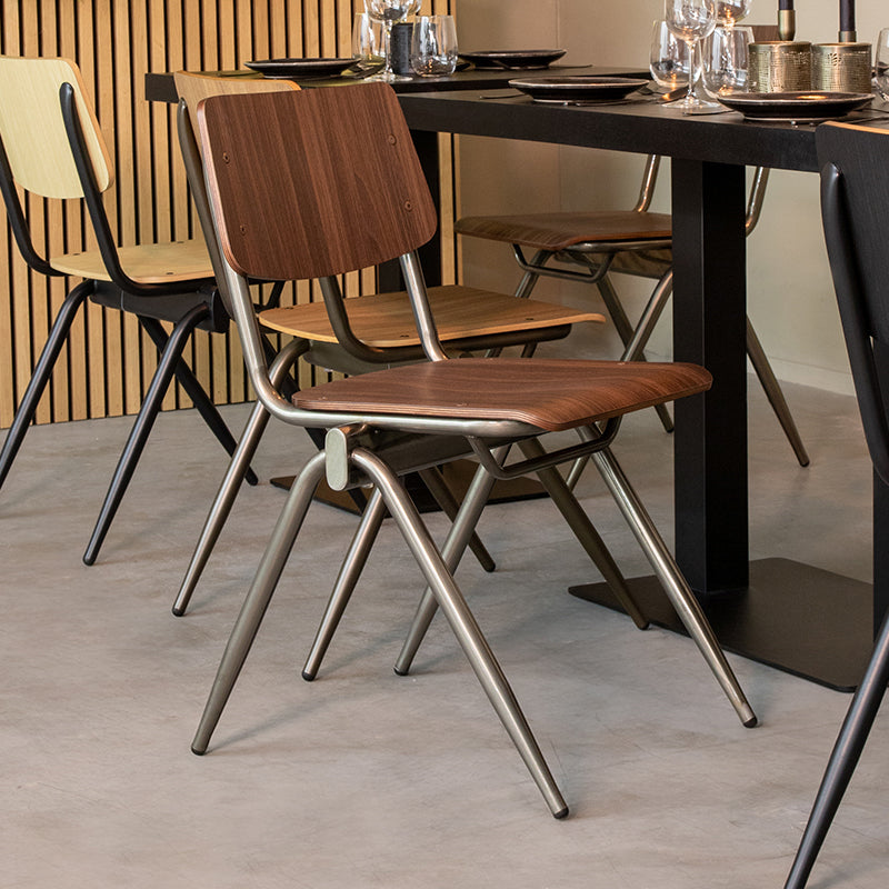 LABEL51 Eetkamerstoelen Solid - Donkerbruin - Hout - Old Gun Metalen Frame