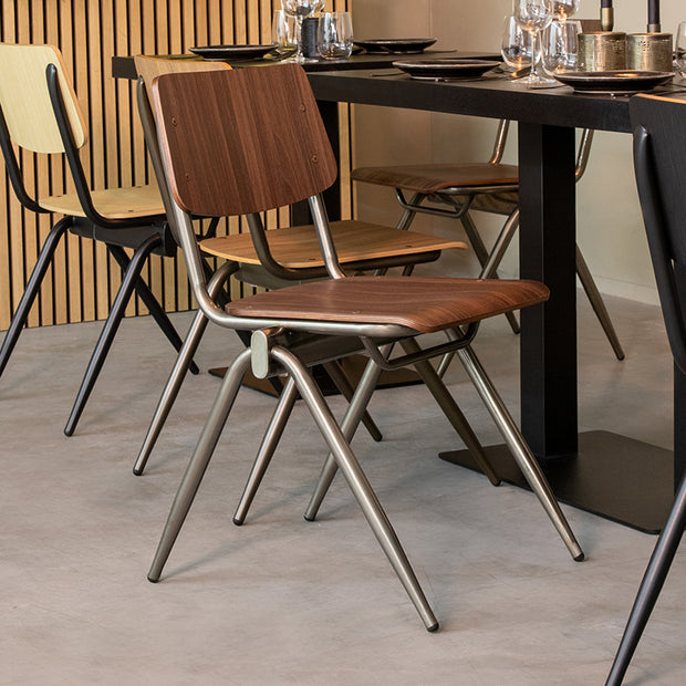 LABEL51 Eetkamerstoelen Solid - Donkerbruin - Hout - Old Gun Metalen Frame