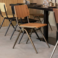 LABEL51 Eetkamerstoelen Solid - Walnoot - Hout - Goud Metalen Frame