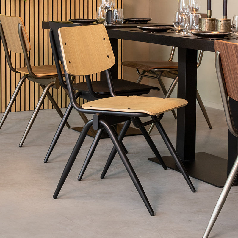 LABEL51 Eetkamerstoelen Solid - Naturel - Hout - Zwart Metalen Frame