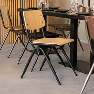 LABEL51 Eetkamerstoelen Solid - Naturel - Hout - Zwart Metalen Frame