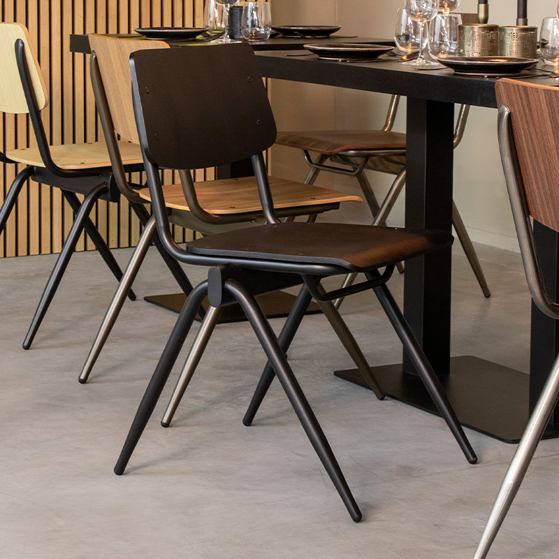 LABEL51 Eetkamerstoelen Solid - Zwart - Hout - Zwart Metalen Frame