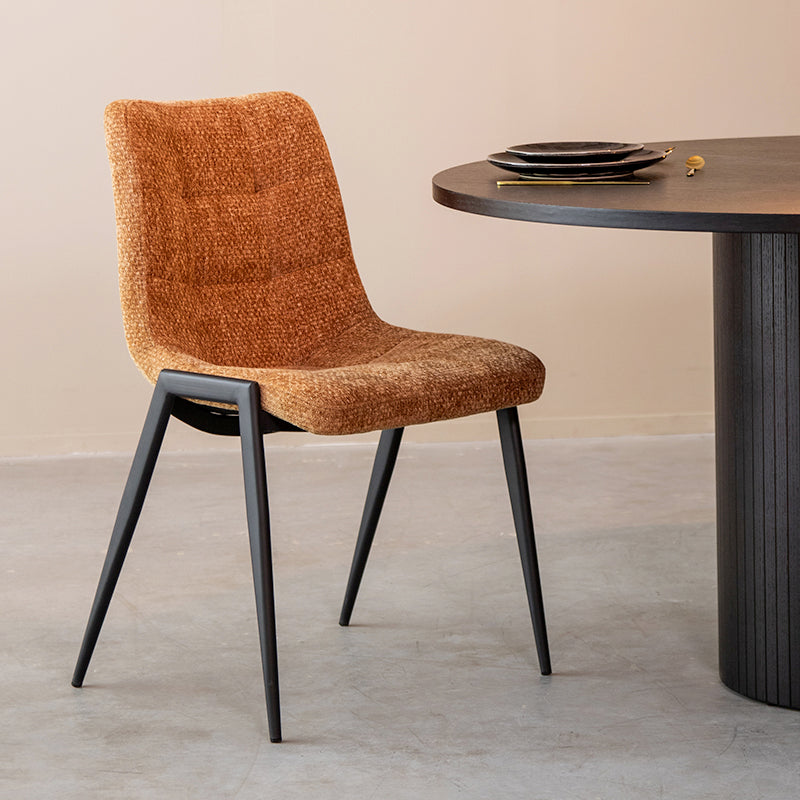 LABEL51 Eetkamerstoelen Noor - Cognac - Chenille - Zwart Metalen Frame