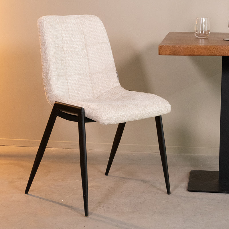 LABEL51 Eetkamerstoelen Noor - Naturel - Chenille - Zwart Metalen Frame