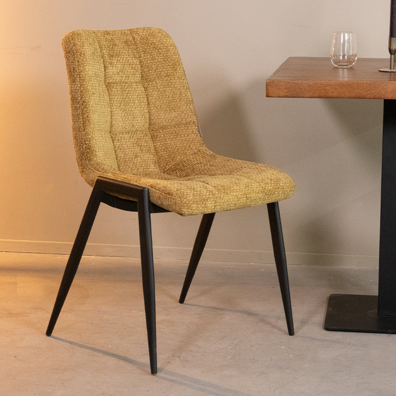 LABEL51 Eetkamerstoelen Noor - Mustard - Chenille - Zwart Metalen Frame
