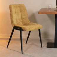 LABEL51 Eetkamerstoelen Noor - Mustard - Chenille - Zwart Metalen Frame