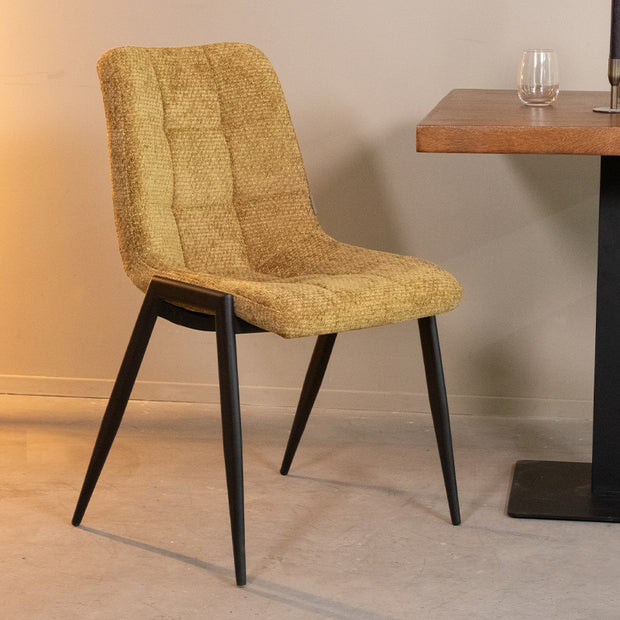 LABEL51 Eetkamerstoelen Noor - Mustard - Chenille - Zwart Metalen Frame