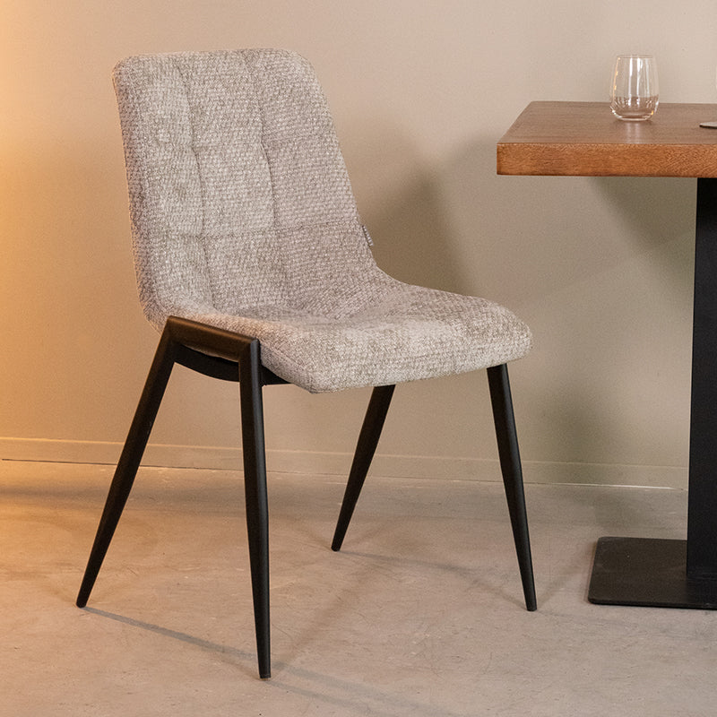 LABEL51 Eetkamerstoelen Noor - Stone - Chenille - Zwart Metalen Frame