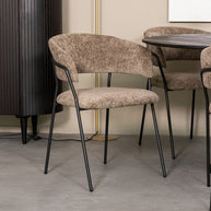 LABEL51 Eetkamerstoelen Luuk - Hunter - Chenille - Zwart Metalen Frame