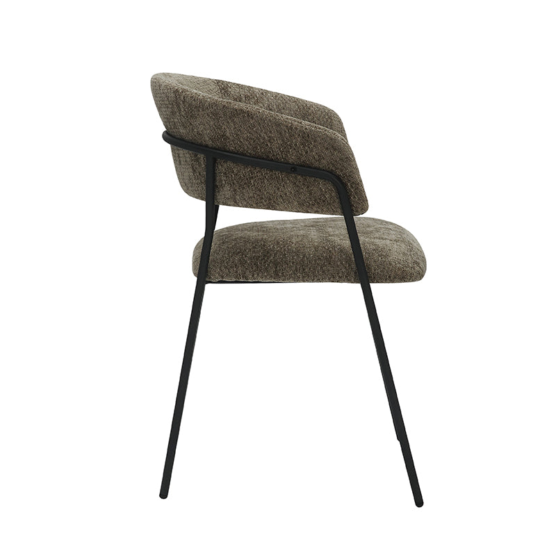 LABEL51 Eetkamerstoelen Luuk - Hunter - Chenille - Zwart Metalen Frame