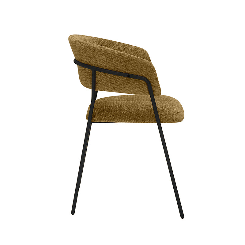 LABEL51 Eetkamerstoelen Luuk - Mustard - Chenille - Zwart Metalen Frame