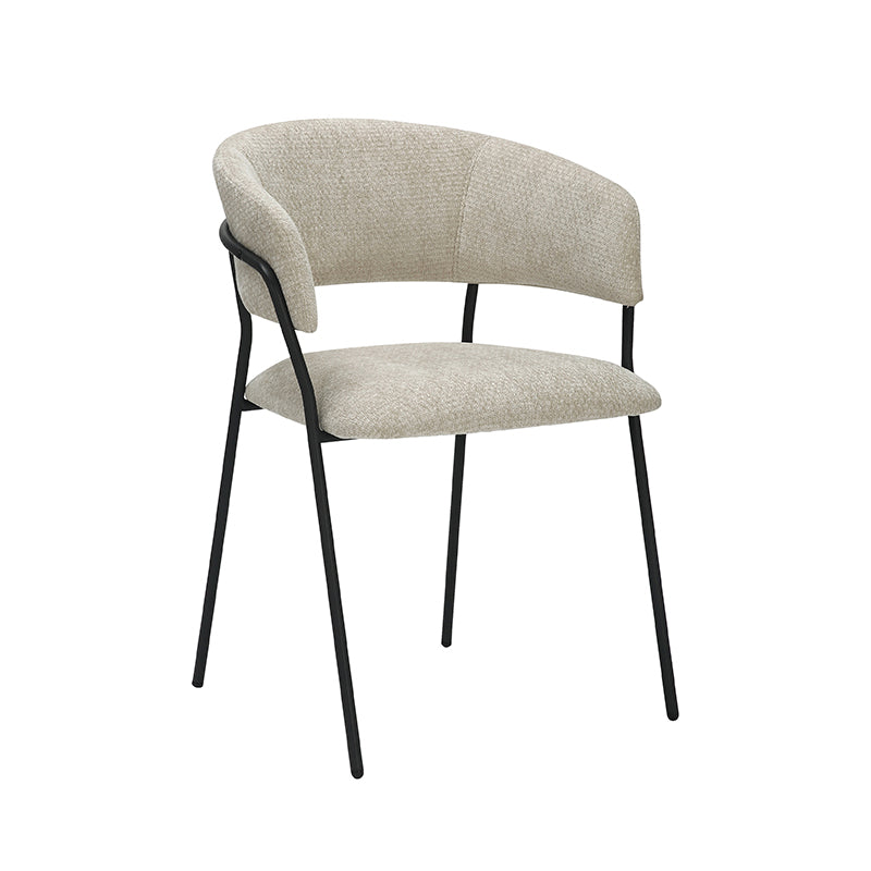 LABEL51 Eetkamerstoelen Luuk - Naturel - Chenille - Zwart Metalen Frame