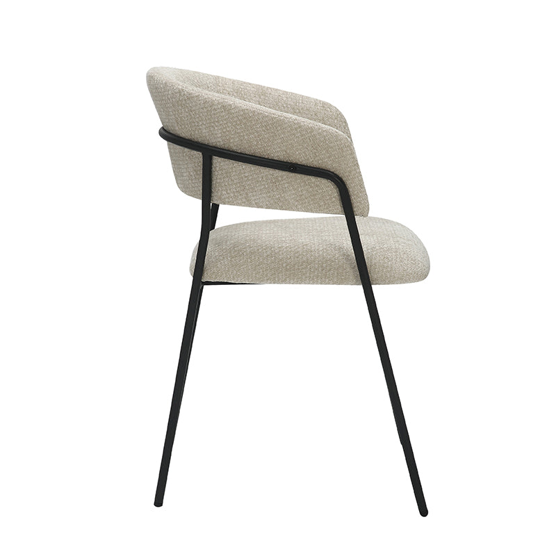 LABEL51 Eetkamerstoelen Luuk - Naturel - Chenille - Zwart Metalen Frame