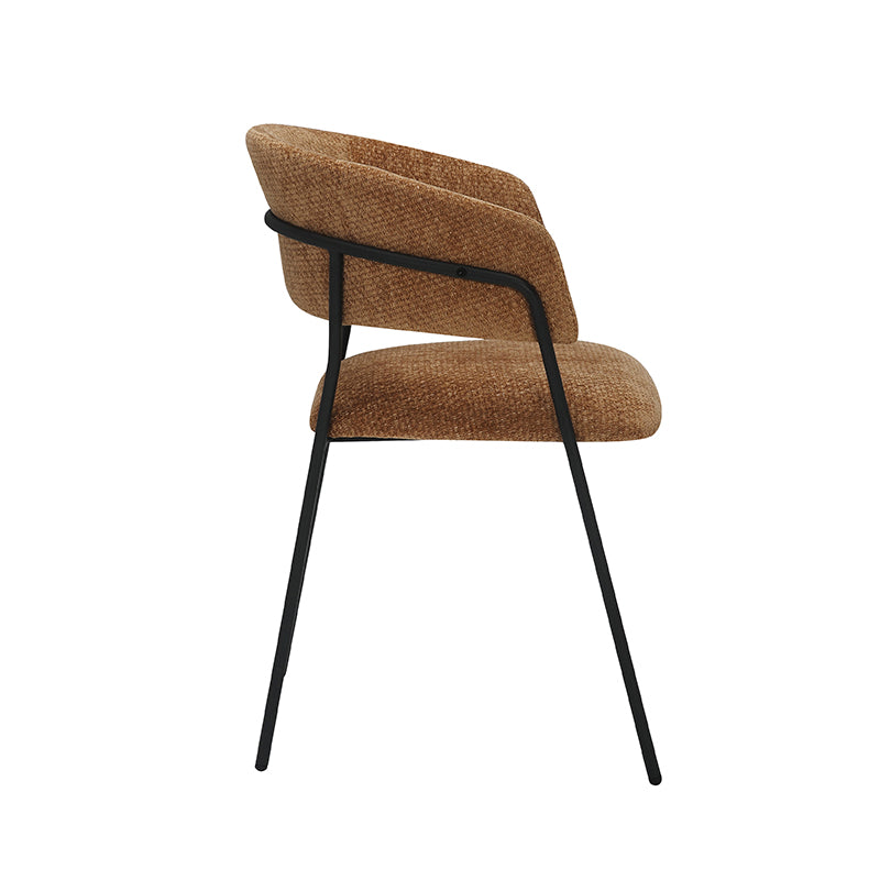 LABEL51 Eetkamerstoelen Luuk - Cognac - Chenille - Zwart Metalen Frame
