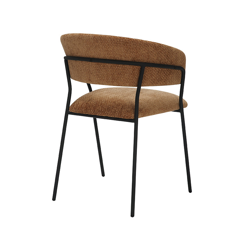 LABEL51 Eetkamerstoelen Luuk - Cognac - Chenille - Zwart Metalen Frame