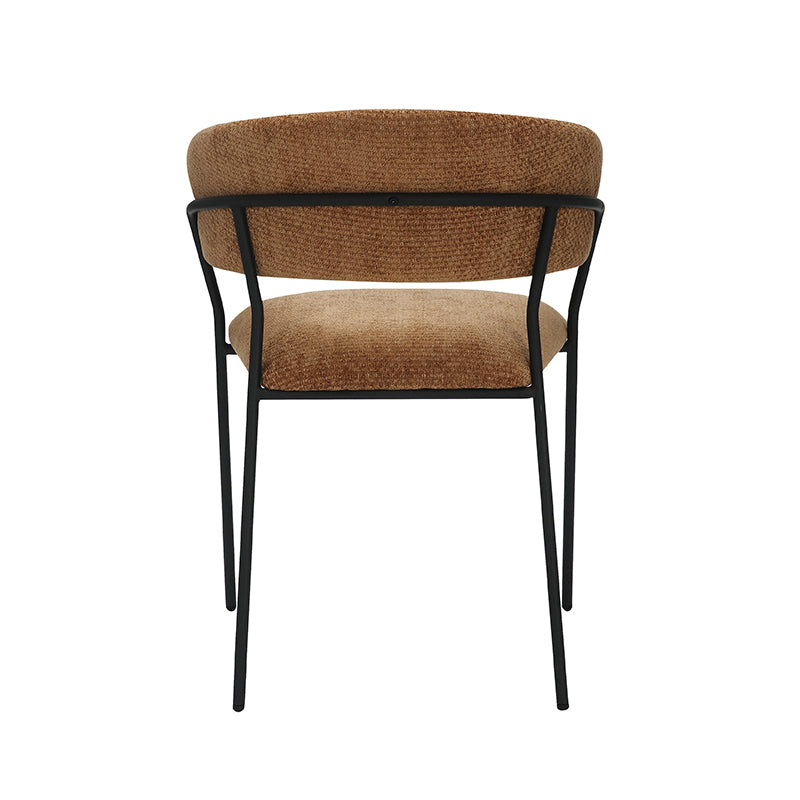 LABEL51 Eetkamerstoelen Luuk - Cognac - Chenille - Zwart Metalen Frame