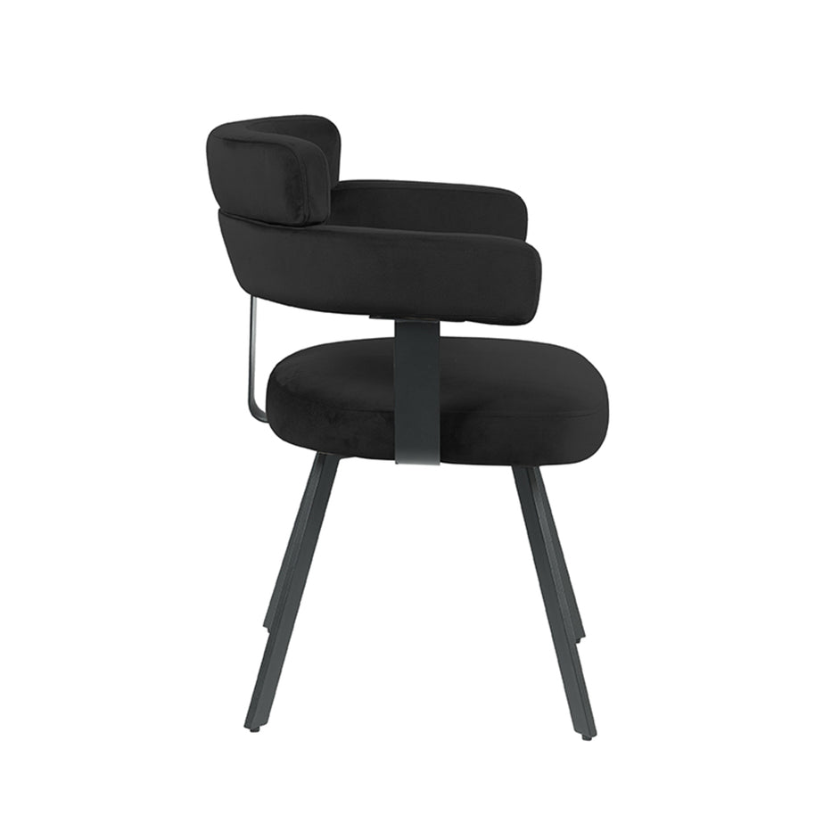 LABEL51 Eetkamerstoelen Bardio - Zwart - Velvet - Zwart Metalen Frame