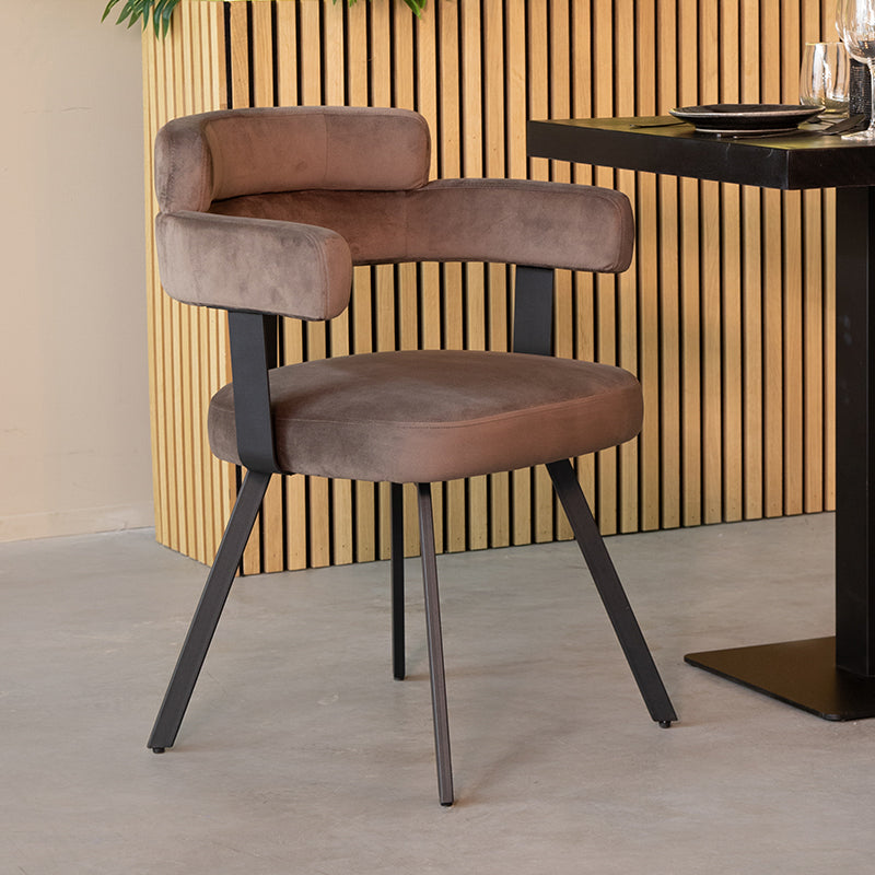 LABEL51 Eetkamerstoelen Bardio - Taupe - Velvet - Zwart Metalen Frame