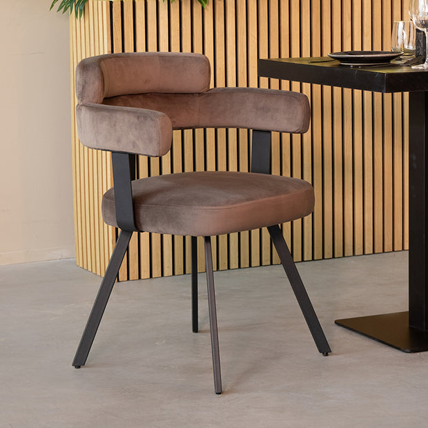 LABEL51 Eetkamerstoelen Bardio - Taupe - Velvet - Zwart Metalen Frame