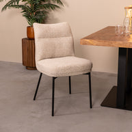 LABEL51 Eetkamerstoelen Lennon - Naturel - Boucle - Zwart Metalen Frame