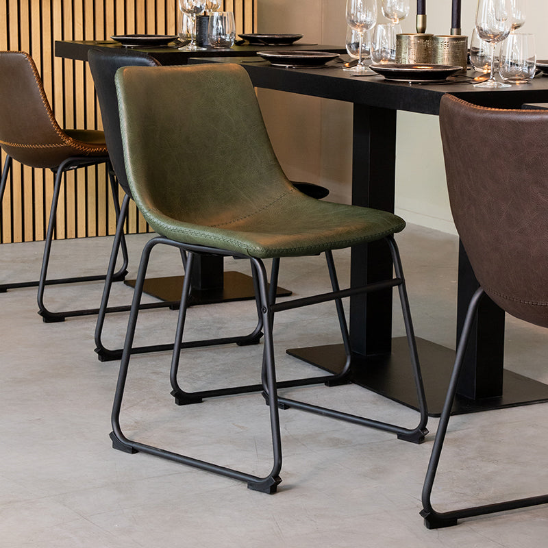 LABEL51 Eetkamerstoelen Risto - Hunter - Kunstleder - Zwart Metalen Frame