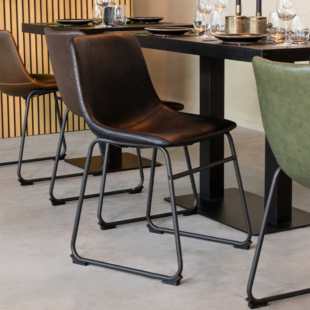 LABEL51 Eetkamerstoelen Risto - Zwart - Kunstleder - Zwart Metalen Frame