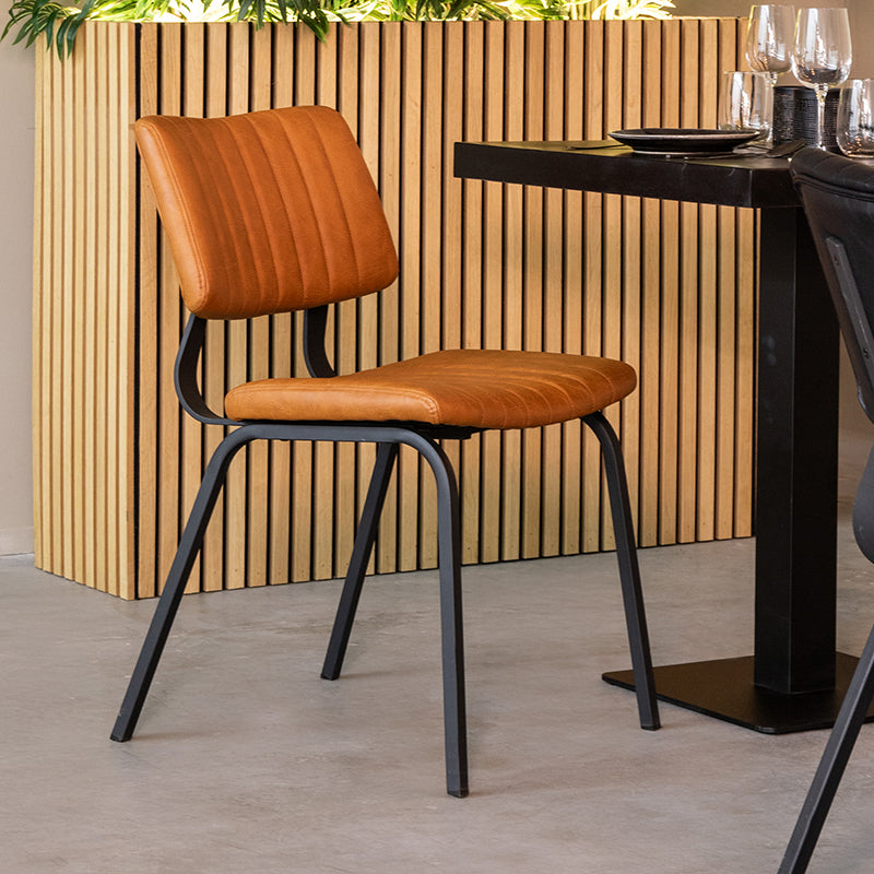 LABEL51 Eetkamerstoelen Gusto - Cognac - Kunstleder - Zwart Metalen Frame