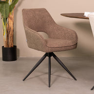 LABEL51 Eetkamerstoelen Finley - Bruin - Boucle - Zwart Metalen Frame