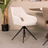 LABEL51 Eetkamerstoelen Finley - Champagne - Boucle - Zwart Metalen Frame