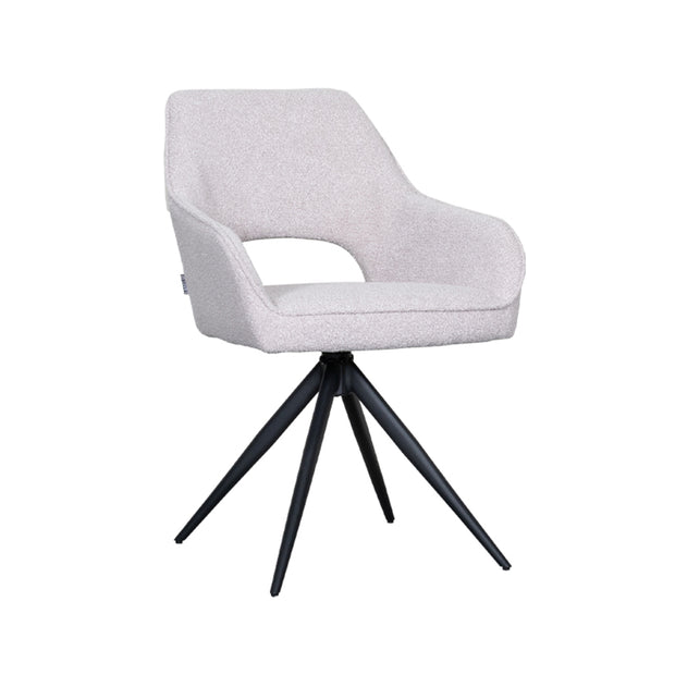 LABEL51 Eetkamerstoelen Finley - Naturel - Boucle - Zwart Metalen Frame