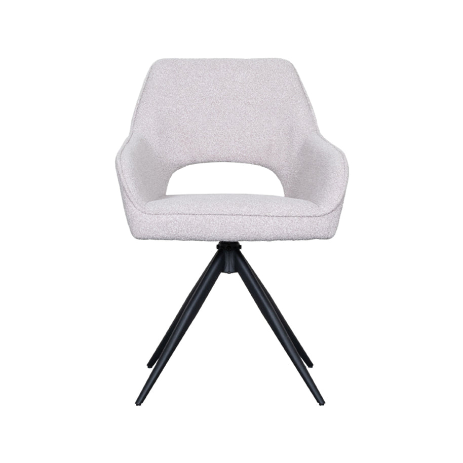 LABEL51 Eetkamerstoelen Finley - Naturel - Boucle - Zwart Metalen Frame