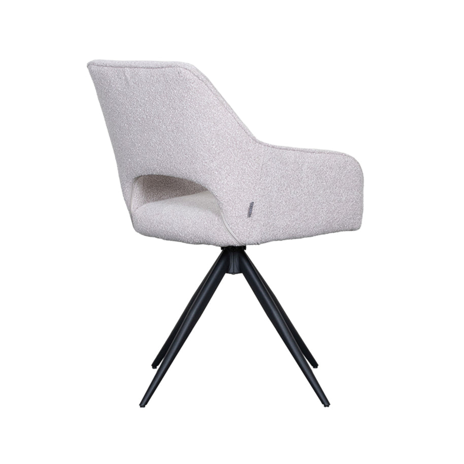 LABEL51 Eetkamerstoelen Finley - Naturel - Boucle - Zwart Metalen Frame