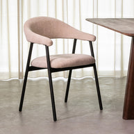 LABEL51 Eetkamerstoelen Amaze - Naturel - Chenille - Zwart Metalen Frame